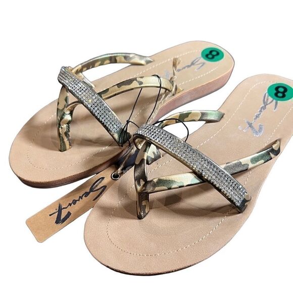 Seven 7 sandals Carmel gold camouflage rhinestones size 8 - Picture 1 of 10